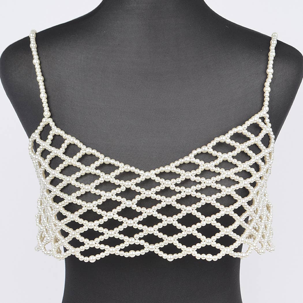 Faux Pearl Bralette: Cream