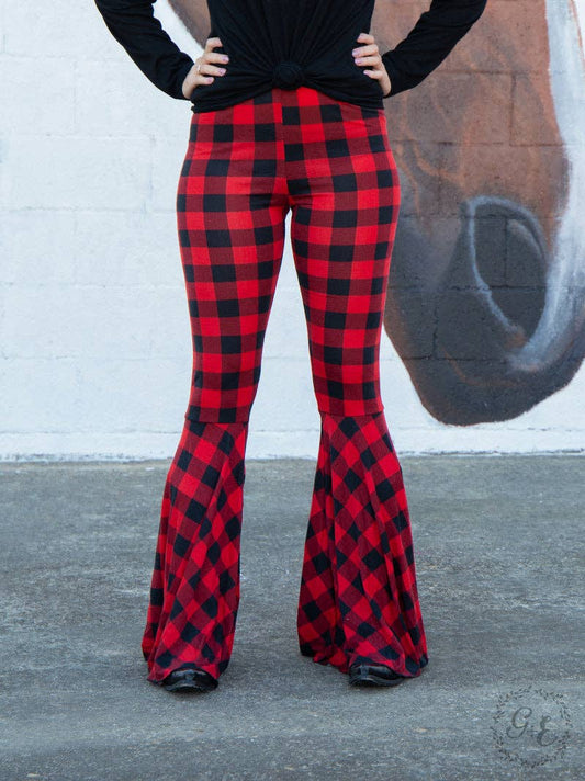 Buffalo Plaid Flare Pants: Mix Pattern / Large