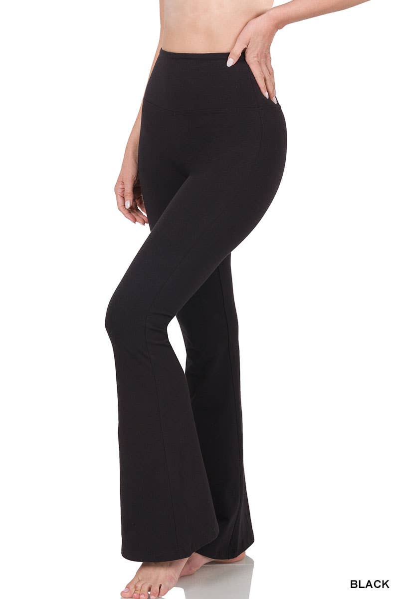 Wide Waistband Cotton Yoga Pants - Zenana: BROWN-185509 / L