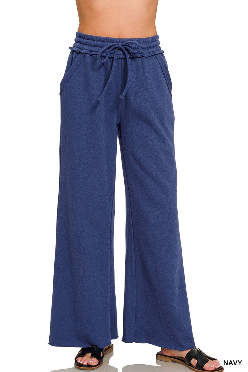 Fleece Exposed Seam Wide Leg Sweatpants - Zenana: HOT PINK-175014 / S