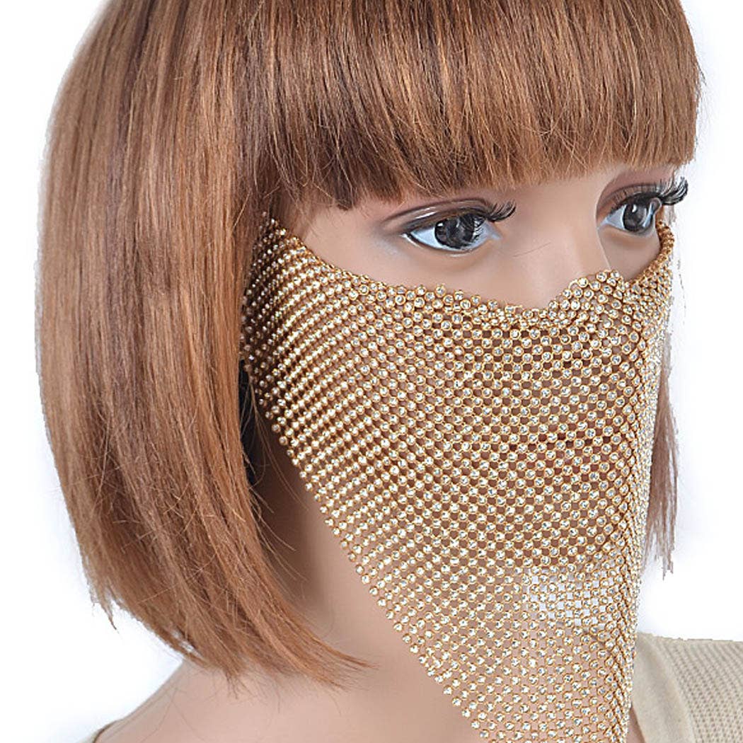 Rhinestone Fashion Mask: Gold Ab