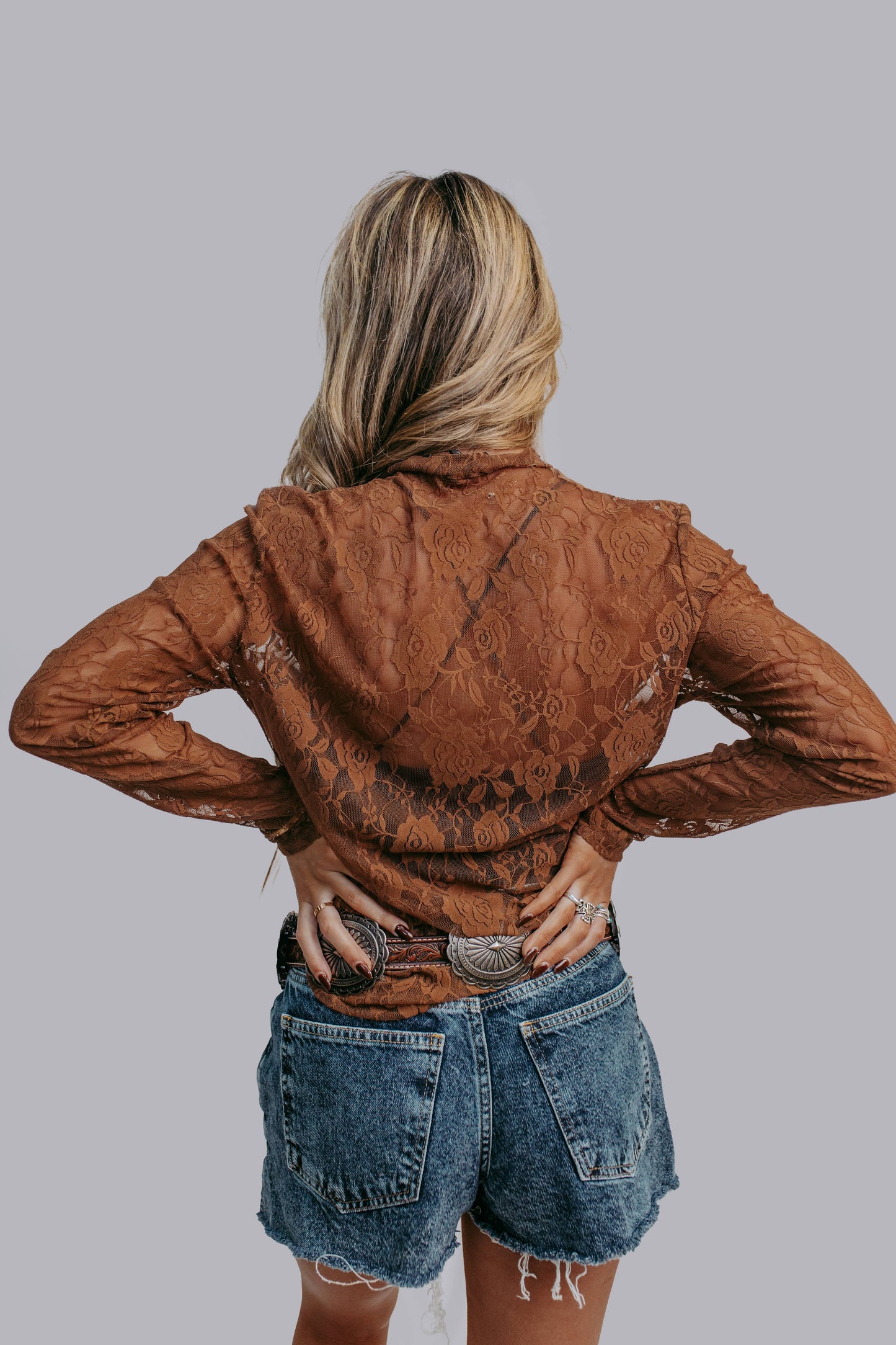 MK570 Roses Lace Top: Carmel / L
