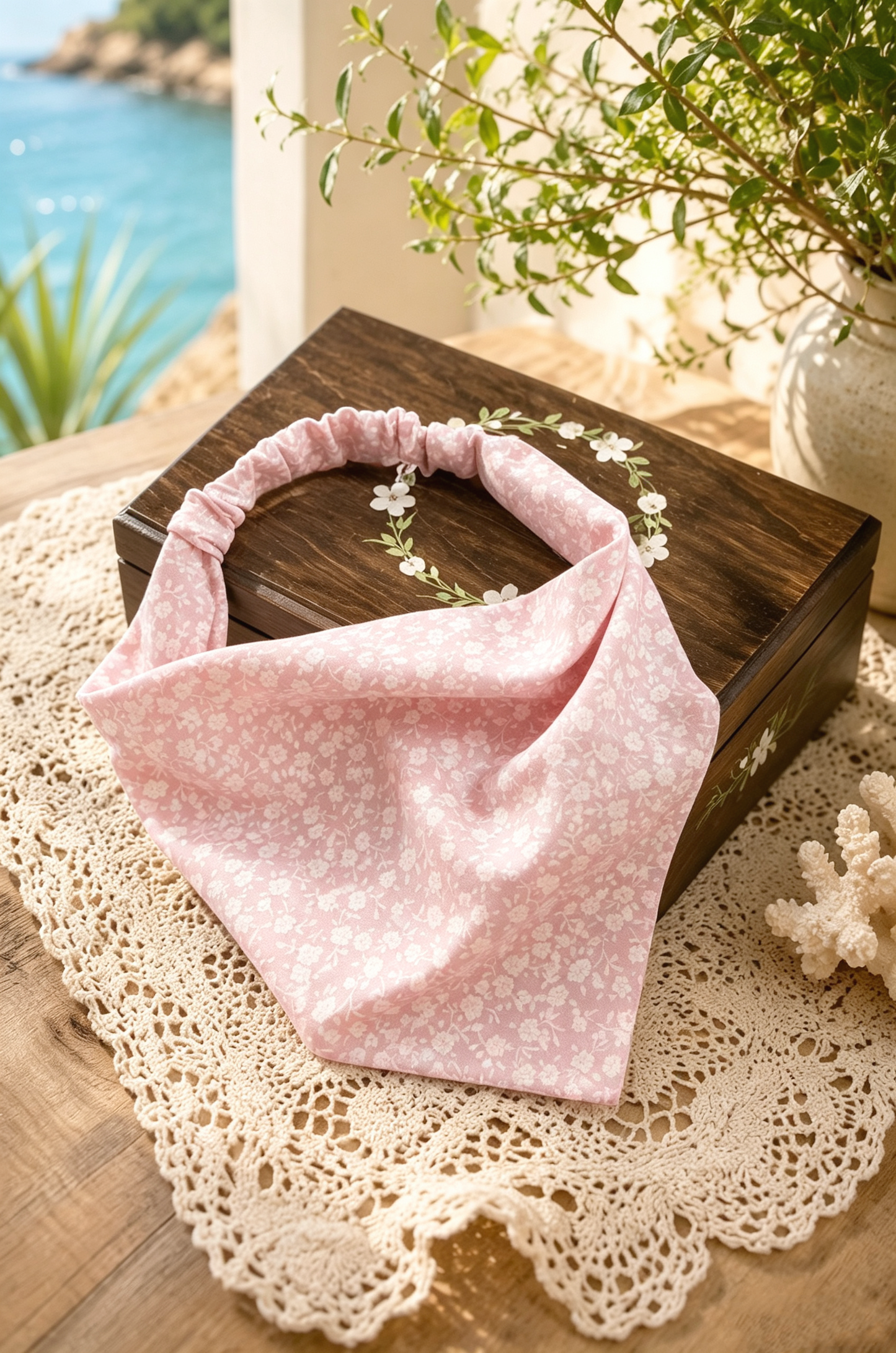 Boho Sweet Daisy Hair Kerchief | Stretch Elastic Headband: Pink