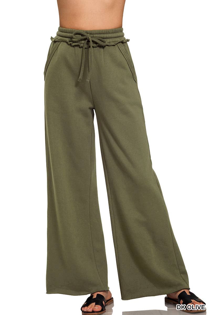 Fleece Exposed Seam Wide Leg Sweatpants - Zenana: HOT PINK-175014 / S