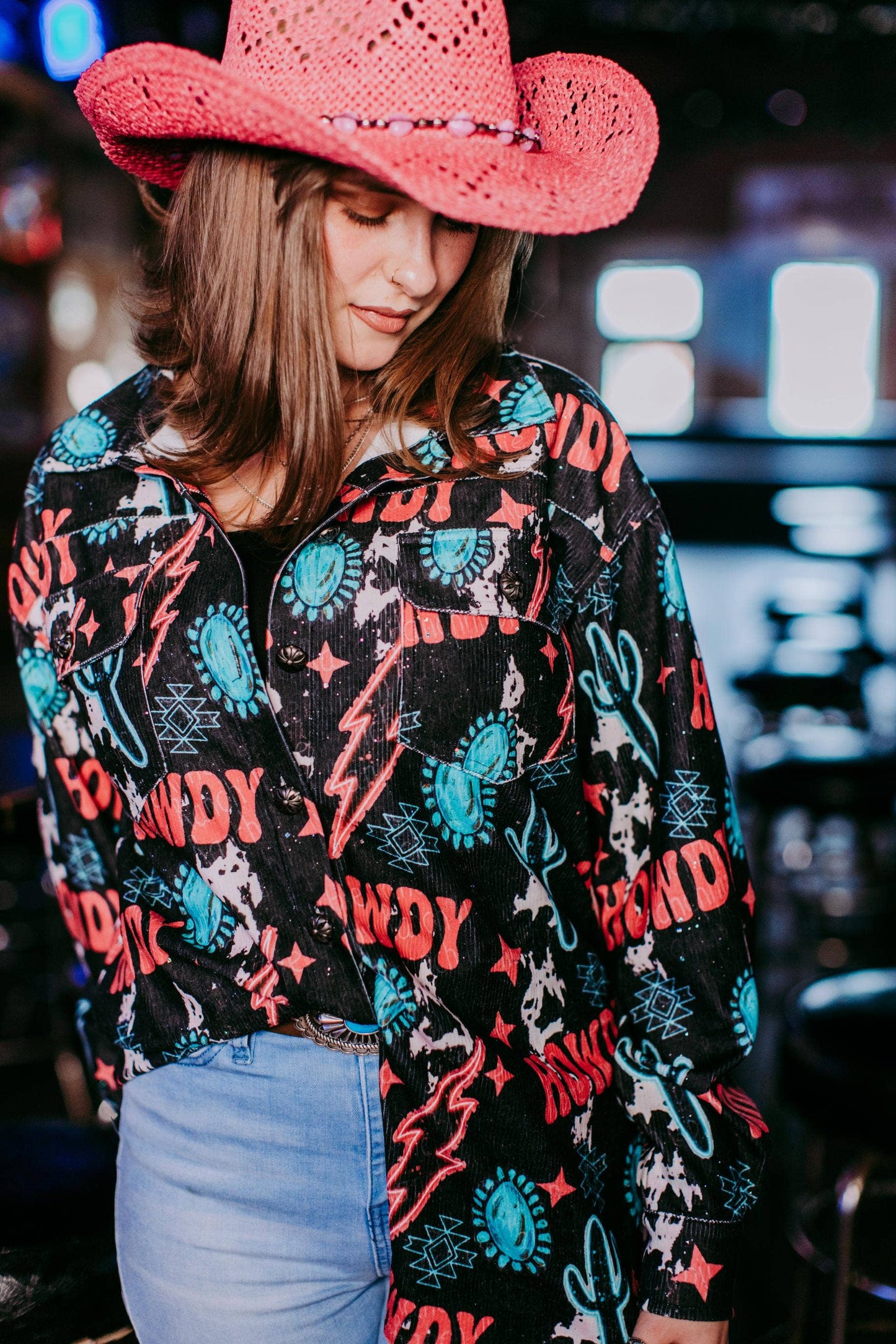 MK483 Sparkle Howdy Corduroy Shacket: Black / L