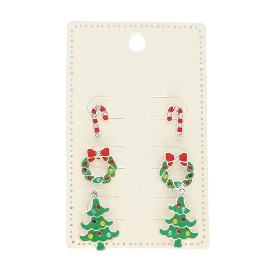 3 Pack Christmas Themed Epoxy Post Earrings : Silver