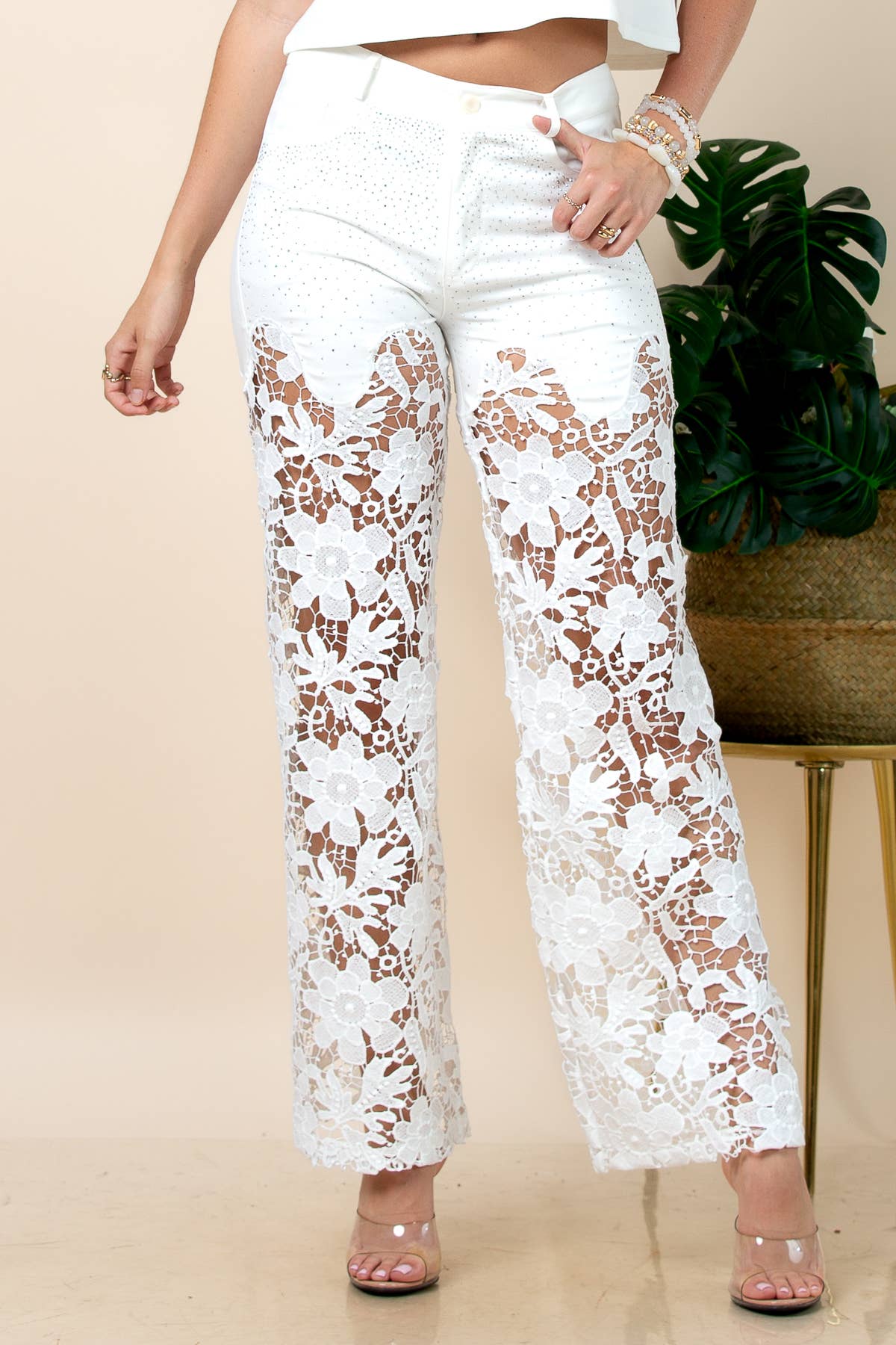 Kismet Sequin Mix Lace Sold Party Pants: White