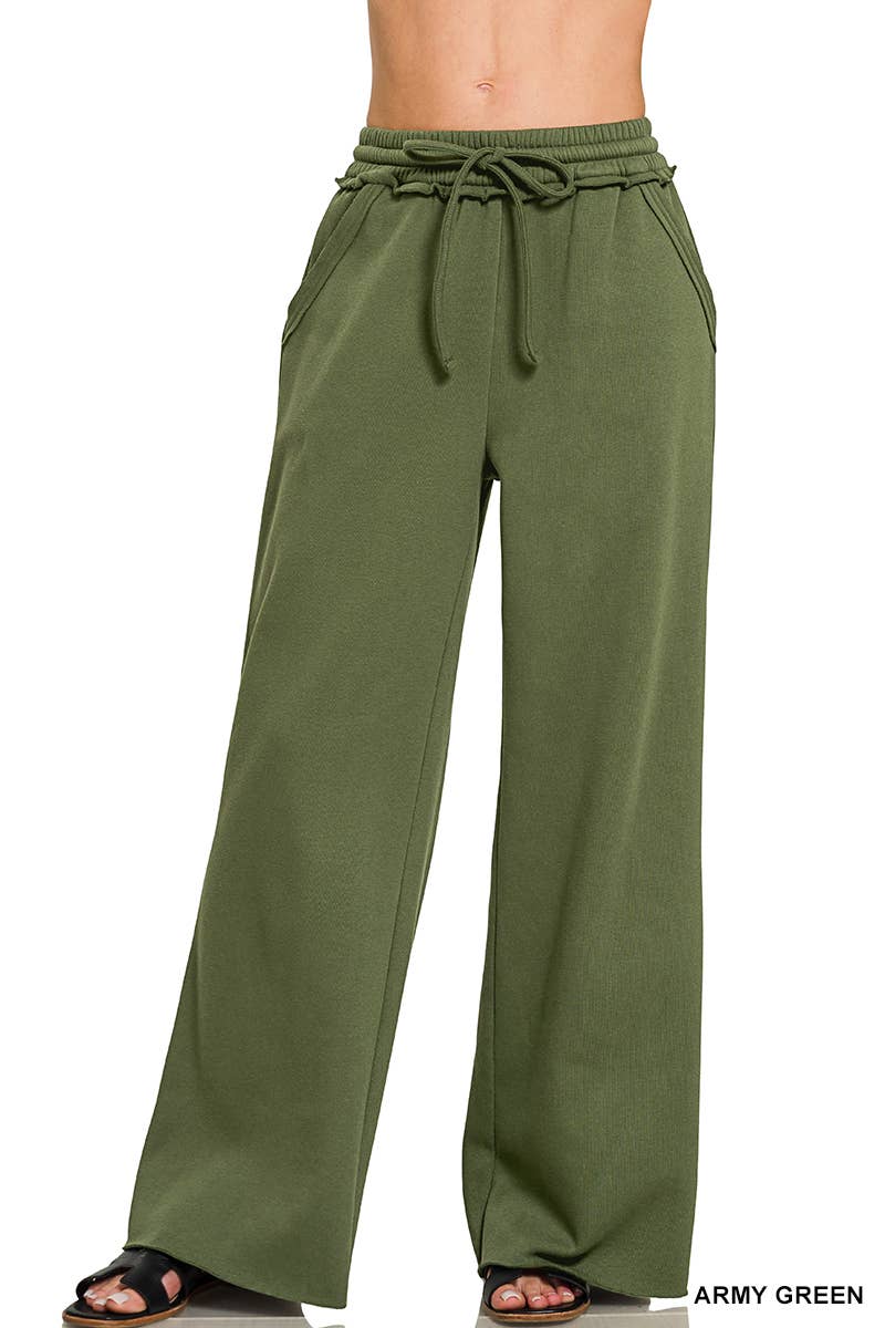 Fleece Exposed Seam Wide Leg Sweatpants - Zenana: HOT PINK-175014 / L