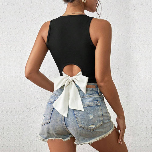 New sexy V-neck slim-fit cutout tank top: Black / M