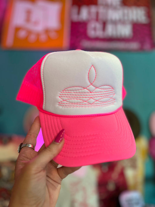 Boot Stitch Trucker Cap-Hot Pink & White with Hot Pink stitching