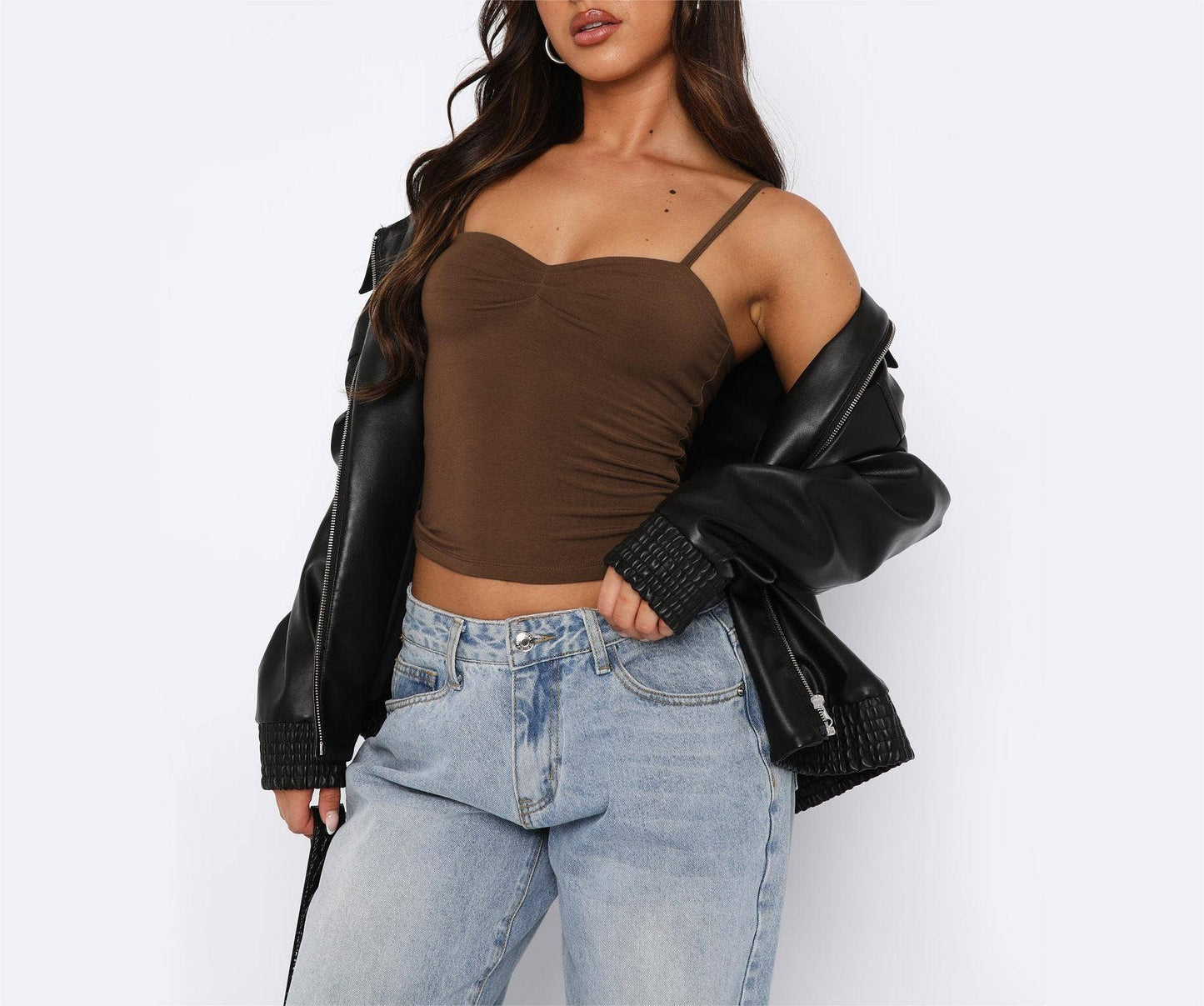 Sexy Slim Top Camisole Inner Bottom Tank Top: Coffee / M