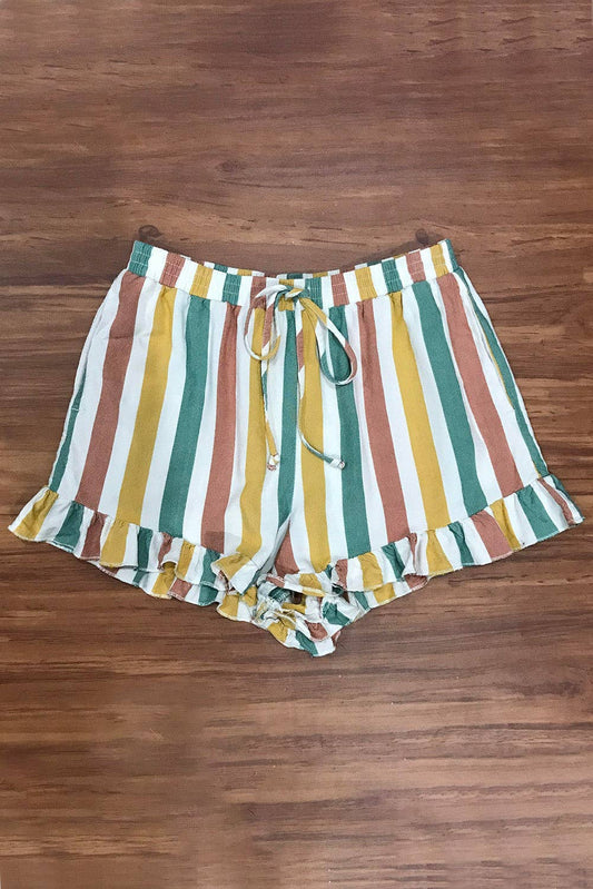 Ruffle Striped Drawstring Shorts