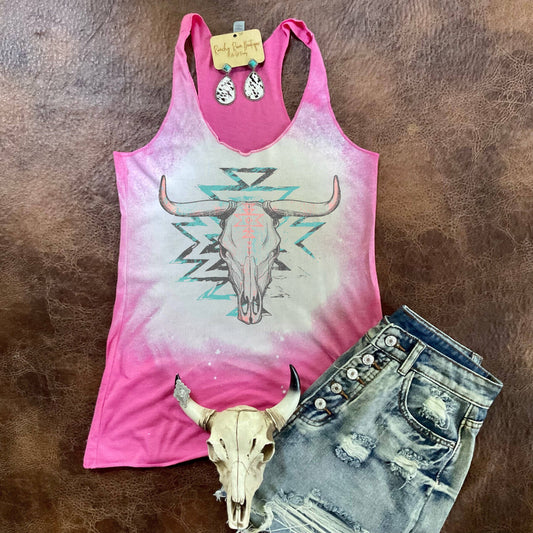 Aztec Skull Racerback Tank - Pink